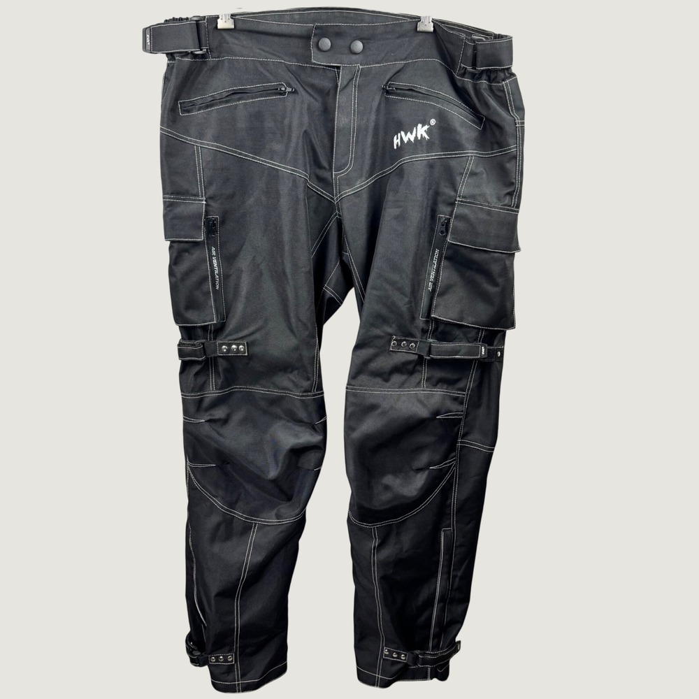 HWK Motorcycle Pants Mens 3XL 34" Black Adventure Touring Cargo Air Vented Moto
